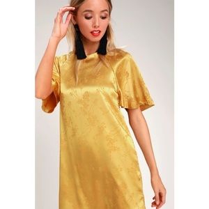 Lulu's Blossom Golden Yellow Floral Jacquard Shift Dress